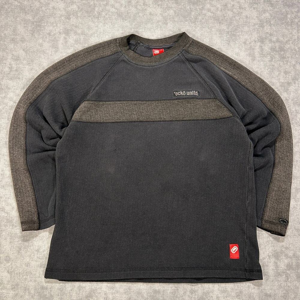 Vintage Y2K Ecko Unlimited Colorblock Raglan Sweatshirt Black Gray Mens L